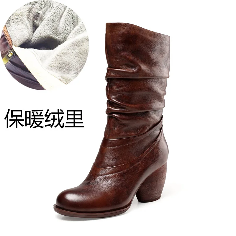 

heel leather Back the 2020 style hand made personalized leather high boots thick long tube leather women's
