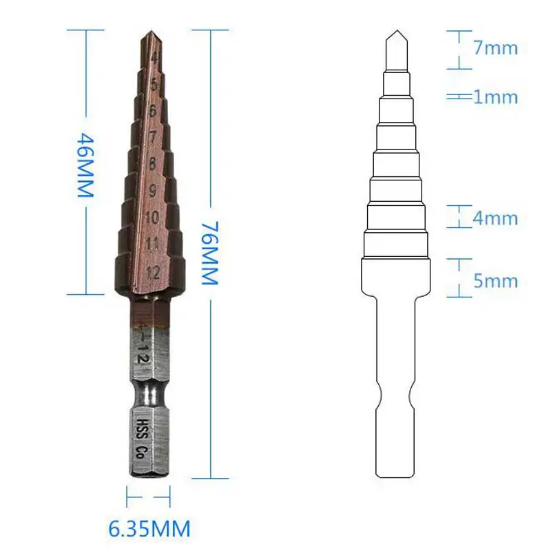 4 12 мм шаг сверла M35 HSS CO Металлообработка спираль паз 1/4 ''шестигранный