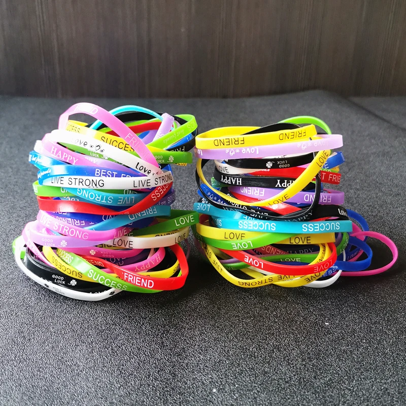 40pcs/lot Bulk Wholesale Fashion Multicolor Silicone Bracelet For Women Rubber Wristband Mix Style Love Friend Elastic Bangle - купить по