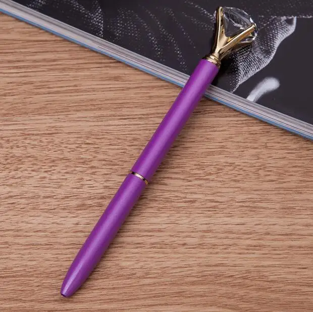Purple Металлический чехол, шариковая ручка, бриллиантовое кольцо в карате, кристальная ручка для леди, свадьбы, офиса, школы, подарок, шариковая ручка, розовое золото - Цвет: Purple