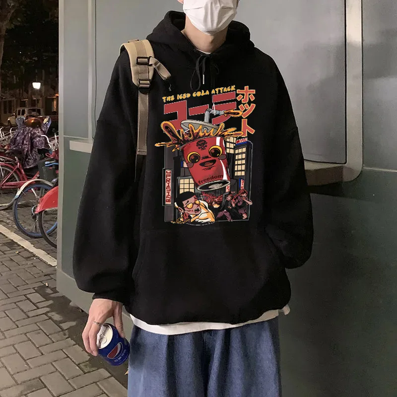 

Толстовка мужская с длинным рукавом, уличная одежда с мультипликационным принтом, Повседневный пуловер в стиле хип-хоп, японское худи в сти...