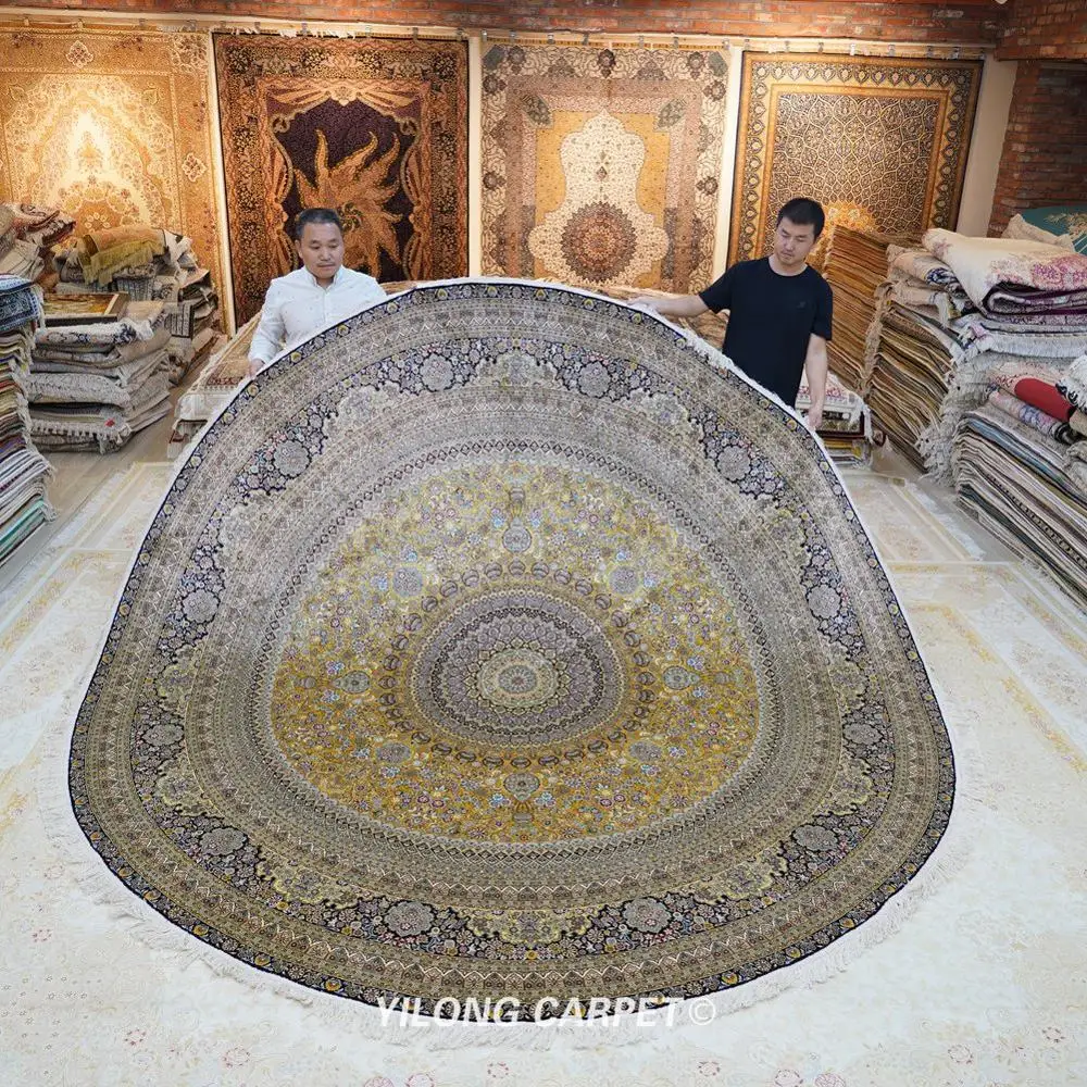 Beste Yilong 10 'X 10' Traditionele Tapijt Gele Bloemen Handgeknoopte Perzische Zijden Ronde Tapijt (TJ157A)