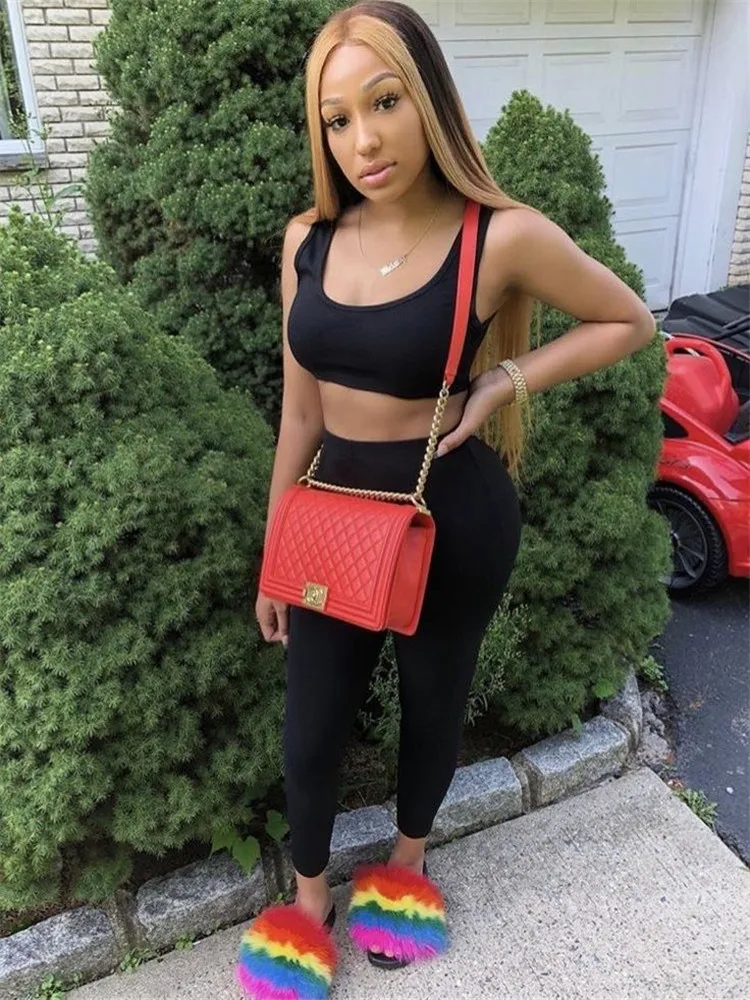 

Casual Women Totes Shoulder BagsIndoor Flurry Fox Fur Slippers Female Leather Solid Color Chain Handbag Fashion Plush Fur Slides