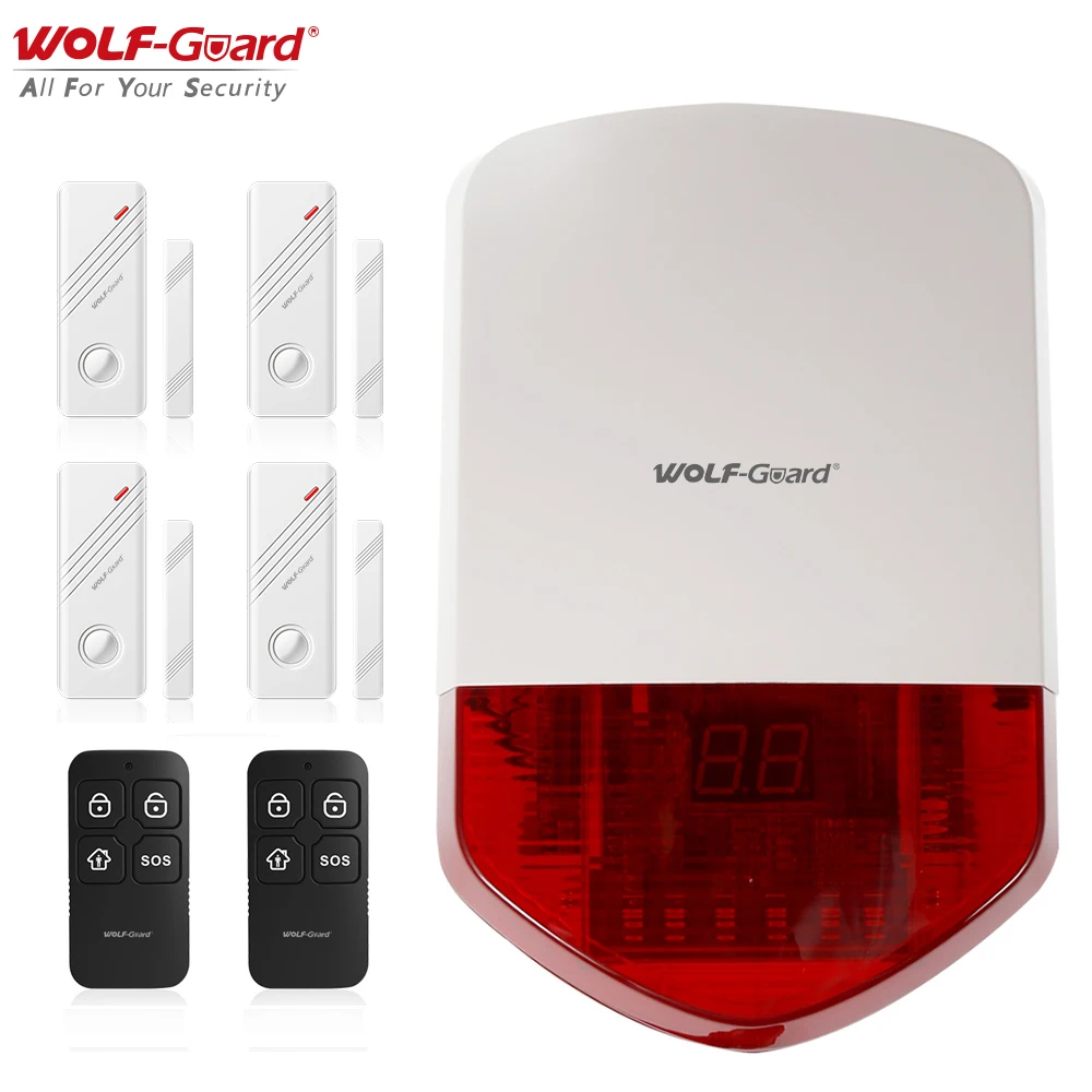 

Волк-охранник Беспроводной на открытом воздухе сирена домашняя охранная Системы DIY Kit двери окна обнаружения Сенсор дистанционного Управление 110dB