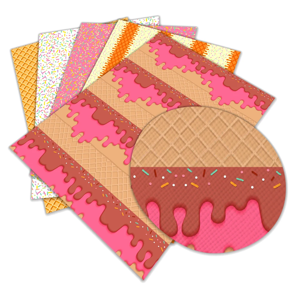 

Beautiful Ice-cream Print Faux Artificial Synthetic Leather Fabric for DIY Hair Bow Handbags DIY Materials 30 cm x 136 cm L111