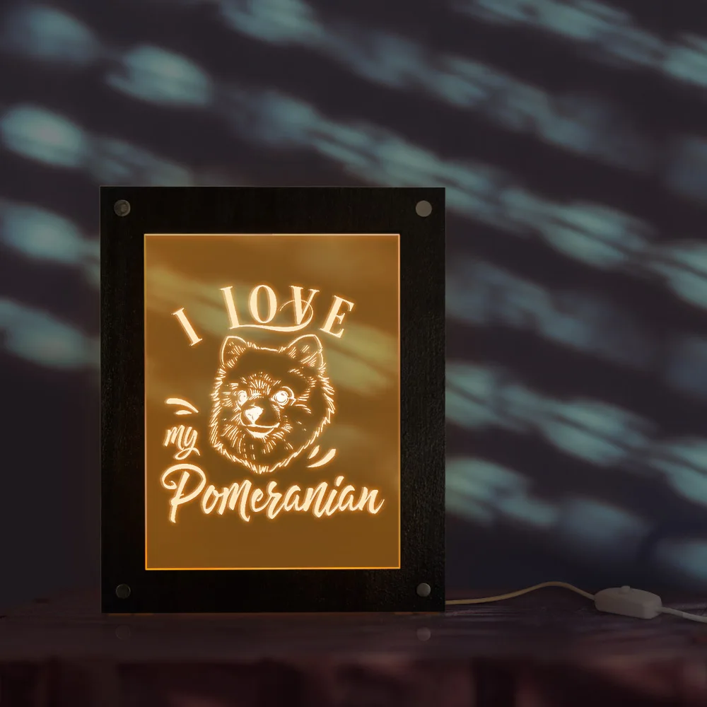 Светодиодный ночник с надписью I Love My pomerman Zwergspitz|Рамка| |