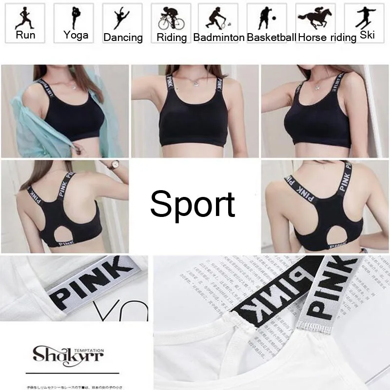 

Women's Sports Bra Push Up Fitness Bra Bra Sport Underwear Running Gym Fitness Tops Black White Letters Seamless Underwear