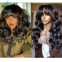 wavy human hair wig with bangs o scalp top full machine wigs loose wave 22 glueless remy brazilianfor black women flowerseason