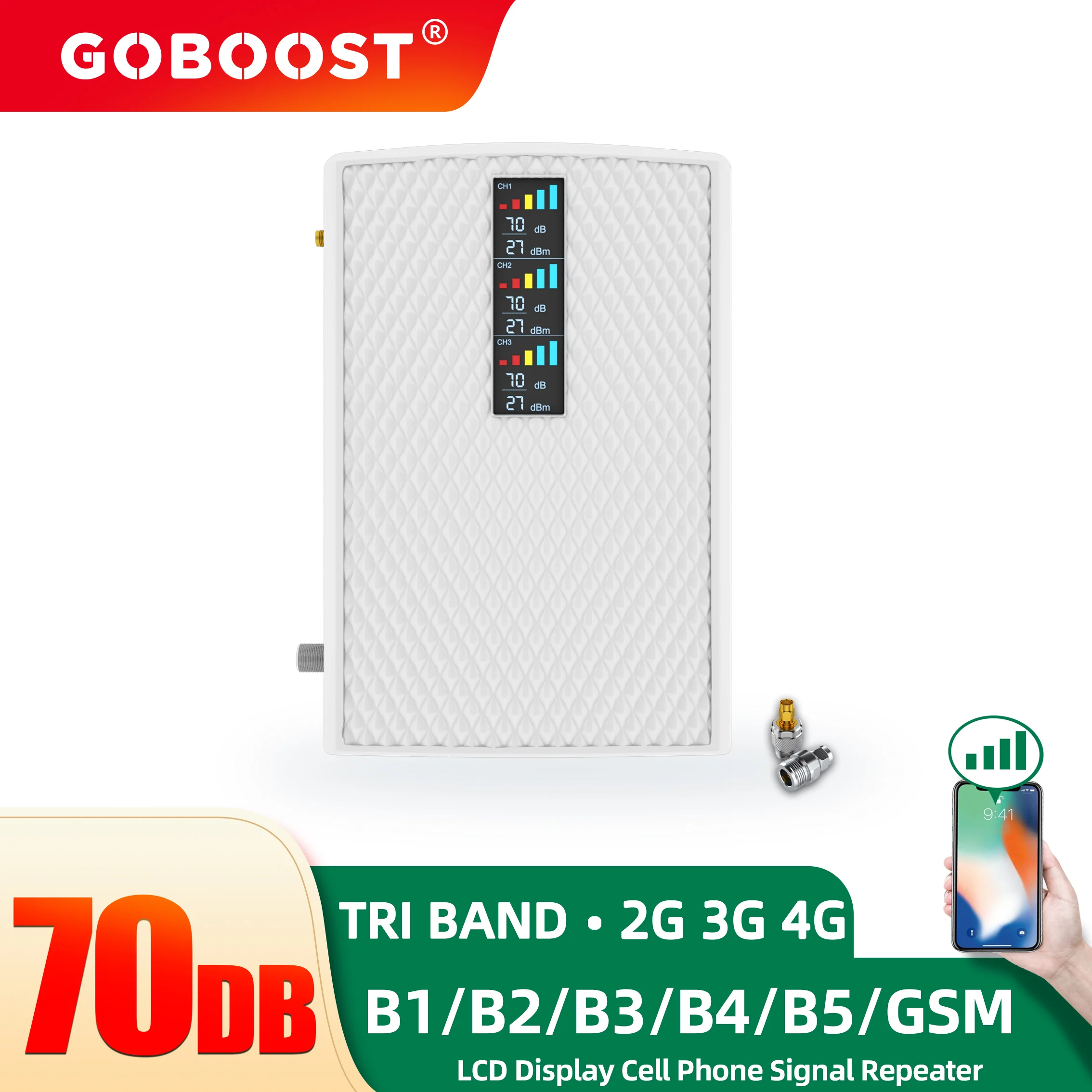 Ретранслятор сотовой связи GOBOOST 3G 4G трехдиапазонный 850 900 1800 2100 1900 1700 МГц LTE