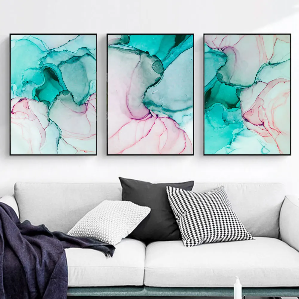 Синяя абстрактная живопись печать на холсте цветной акварельный плакат