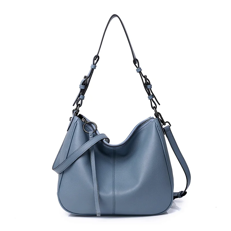 Light Blue ZENCY Новинка натуральная коровья кожа женская сумка через плечо с ручкой женская сумка из воловьей кожи женская сумка-мешок - Цвет: Light Blue