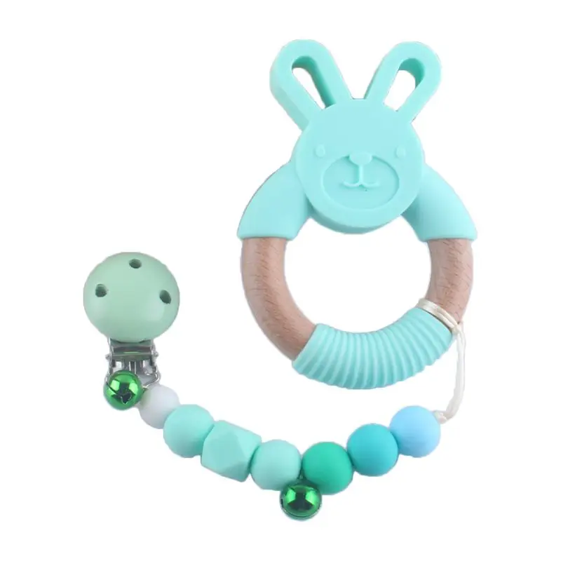 

Baby Pacifier Chain Clip with Bells Nipple Holder Silicone Teether Teething Soother Molar Chewable Nursing Toys Gifts