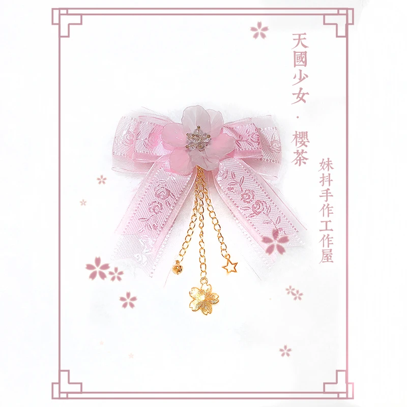 

Heaven Girl Cherry Tea Cute Handmade Headwear Hairpin Hairgrip Hairclip Lolita Bow Sakura Flower Sweet Original Design