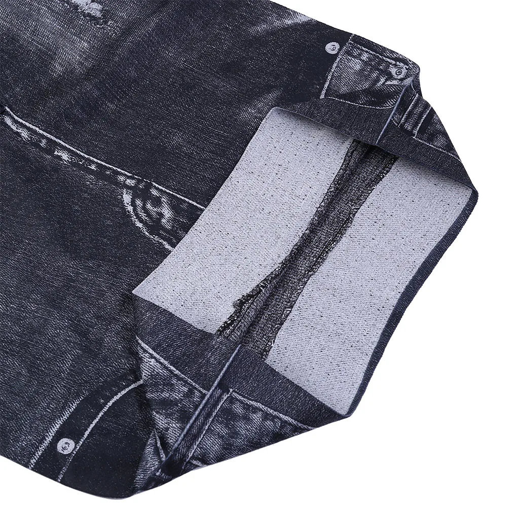 Эластичные леггинсы для женщин джеггинг средняя талия имитация джинсов с