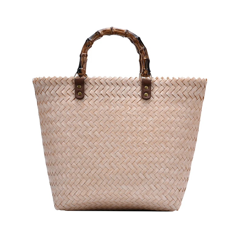 

Casual Rattan Women Handbags Bamboo Handle Wicker Woven Hand Bag Summer Beach Big Straw Bag Lady Large Totes Female Travel Sac