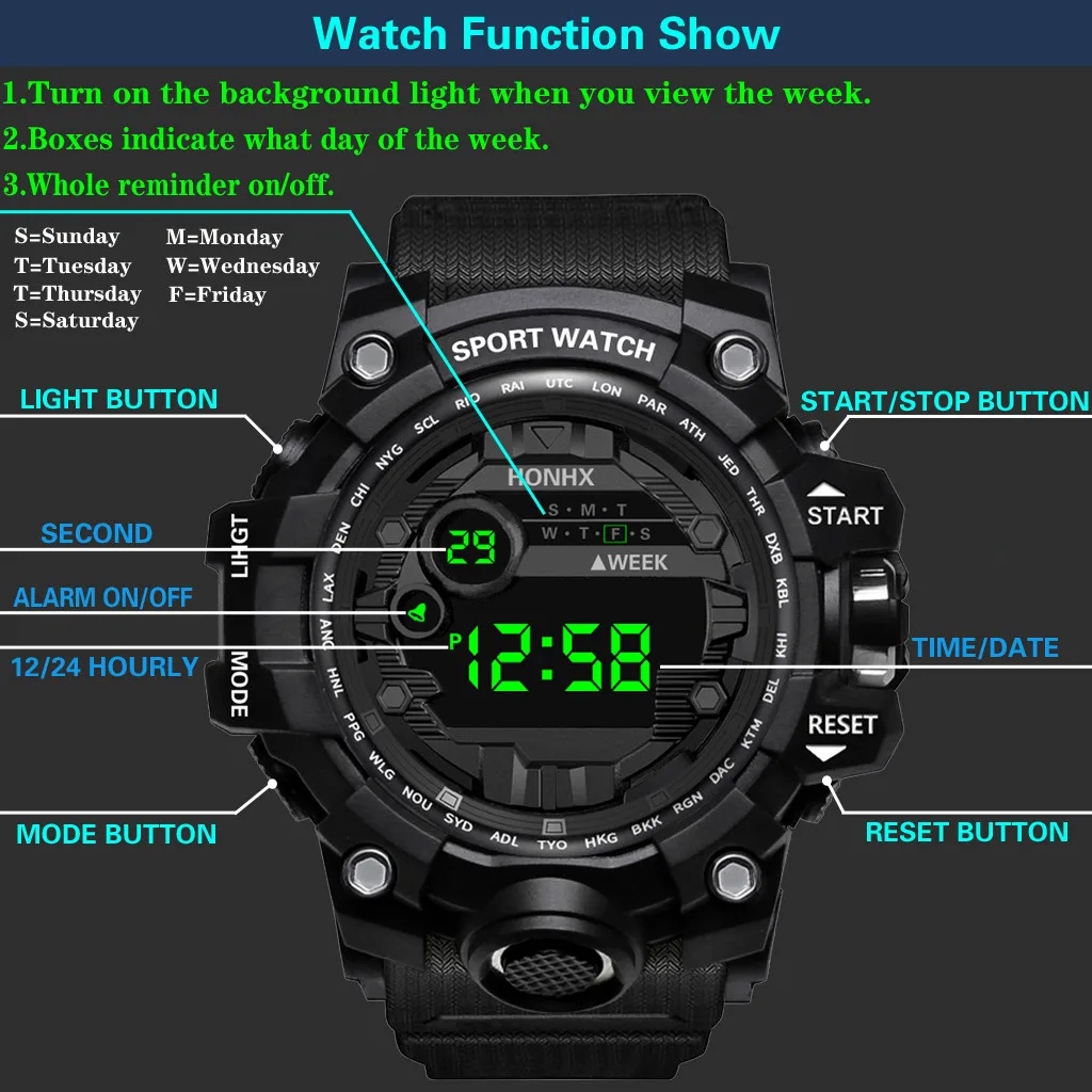 

Men's And Women's Electronic Watches Fashion Men Led Digital Date Sport Rubber Quartz Watch Alarm