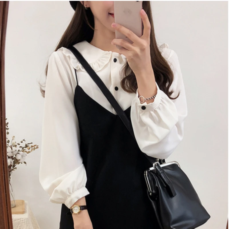 Винтажная однотонная хлопковая белая рубашка женские большие Топы женская