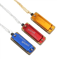 mini harmonica 4 holes 8 tones diatonic harmonica metal chain necklace style mouth organ for kids toy music lovers gift
