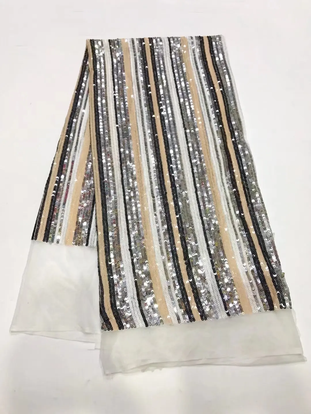 

2021 High Quality African Lace Fabric Gold, Blue French Net Embroidery Sequins Tulle Lace Fabric For Nigerian Party Dress J17752