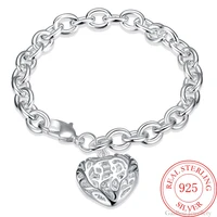 womens 925 sterling silver fine fashion lucky jewelry hollow heart charm 8 chain lobster clasp bracelet bangle for women gift
