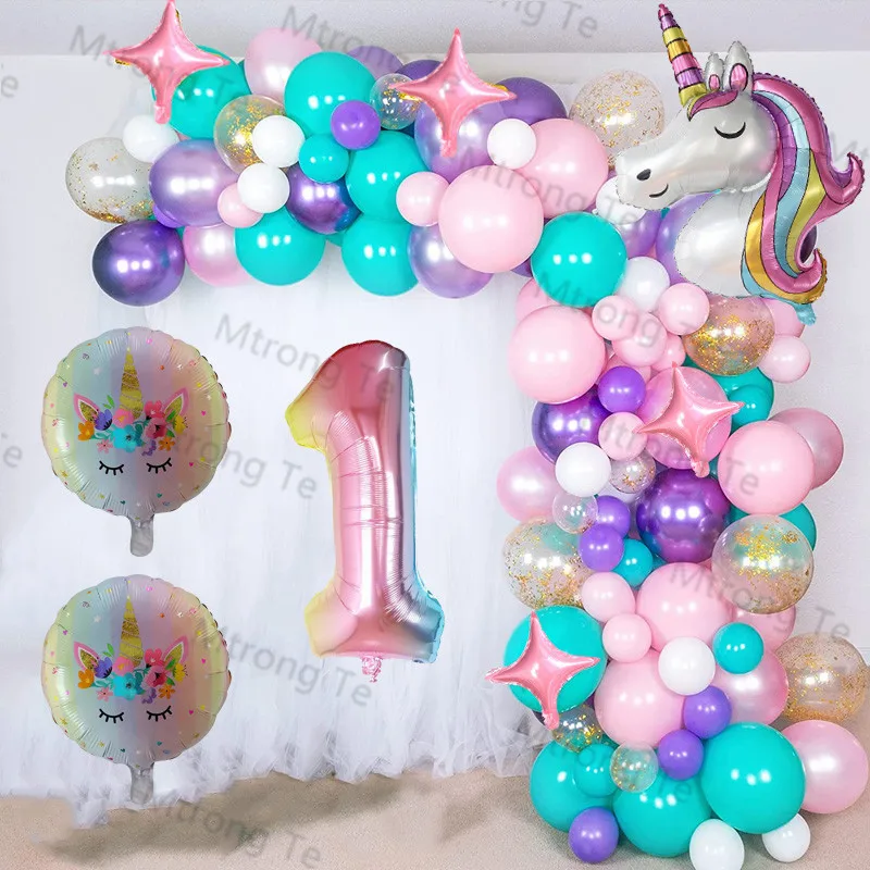 

143pcs Unicorn Balloons Arch Kit Garland for Kids Girl Rainbow Unicorn Theme Birthday Party Decoration Baby Shower Latex Balloon