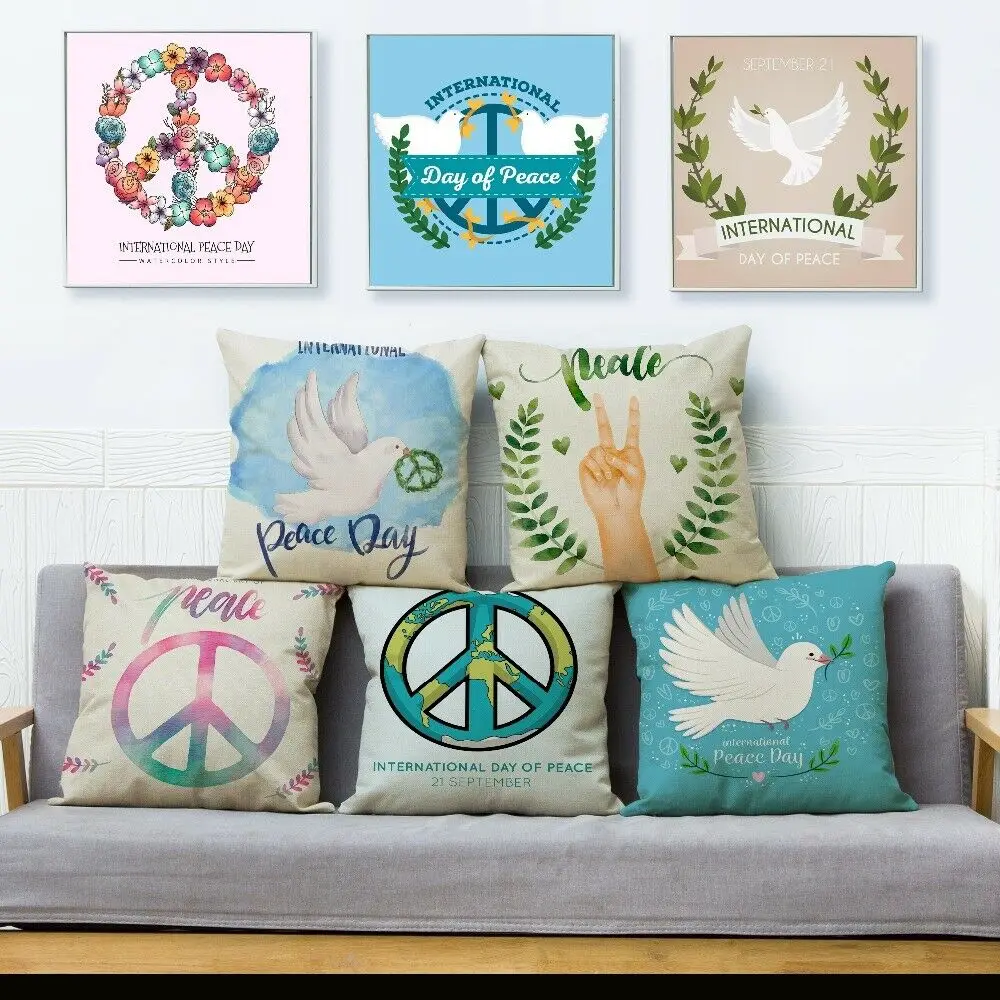 

Peace Day Peace Pigeon Print Cuhsion Cover Beige Throw Pillows Covers Sofa Home