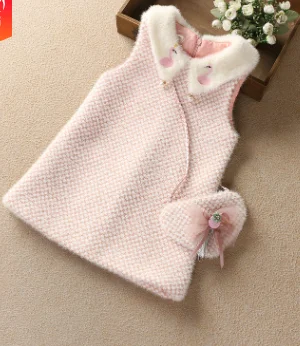 Autumn Winter 2019 Girls Chequered Vest Dress Pearl Swan with Love Bag Doll Collar Children Waistcoat Dresses Wholesale | Детская одежда
