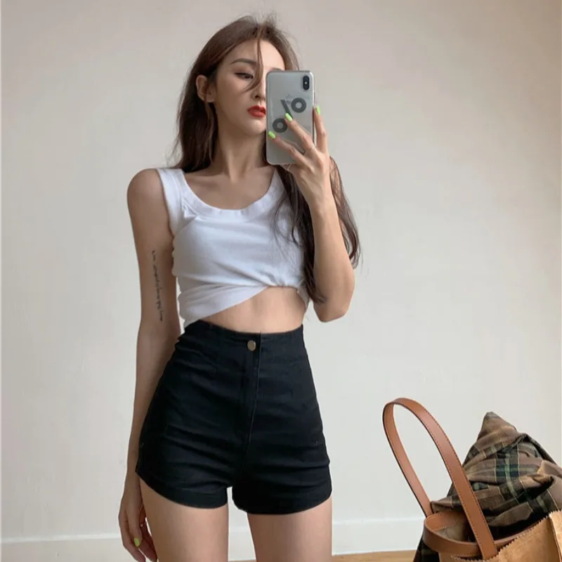 

Black Trousers High Waist Slim Fit Stretch Tight Shorts Hot Pants Summer Straight Slacks for Women Lady Girl Sexy Close-fitting