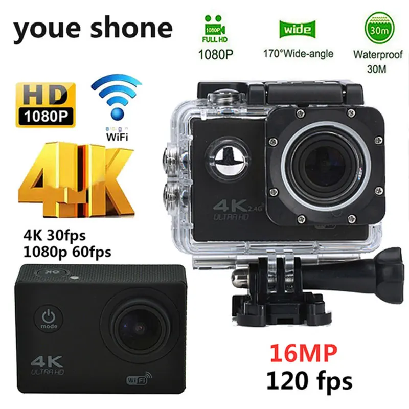 Распродажа, портативная экшн-камера, Спортивная камера, 4 K, Full HD, водонепроницаемая, 2 дюйма, LTPS экран, 1080 P, DV видеокамера с wifi аксессуарами