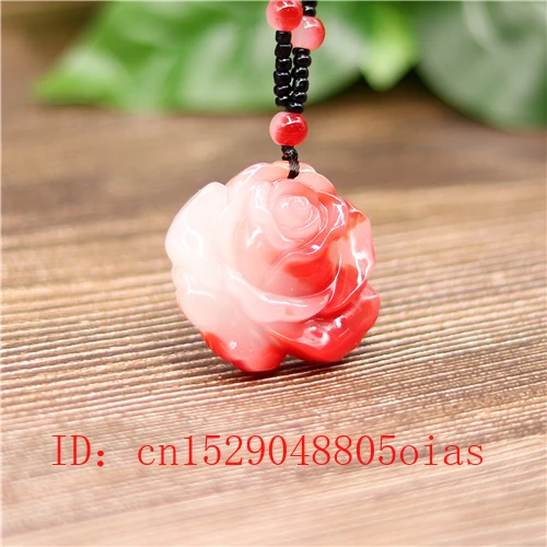 Натуральный красный белый китайский Нефритовый Цветок розы кулон бусы ожерелье