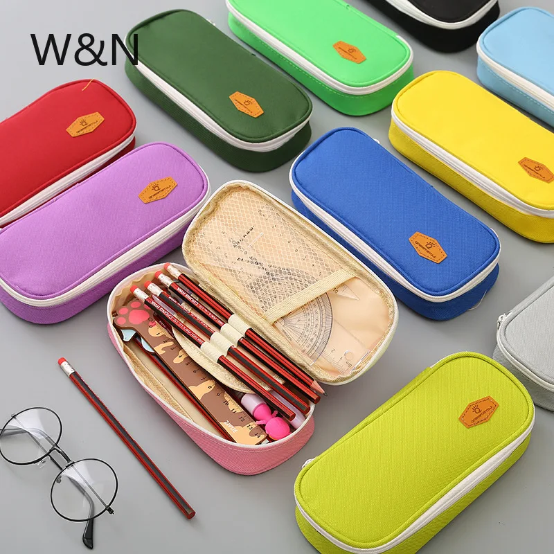 

Korean Pencil Bag High Capacity Solid Color Pen Case with Zipper Art Supply Storage Girl Boy Stationary Box Cute Study Supplies
