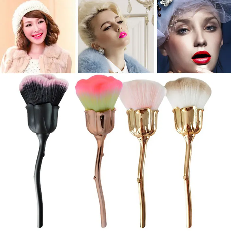 

Rose Makeup Brush Tool Accessories Manicure Glittter Nail Art Dust Brush Flower Beauty Powder Brush for Manicure Metal