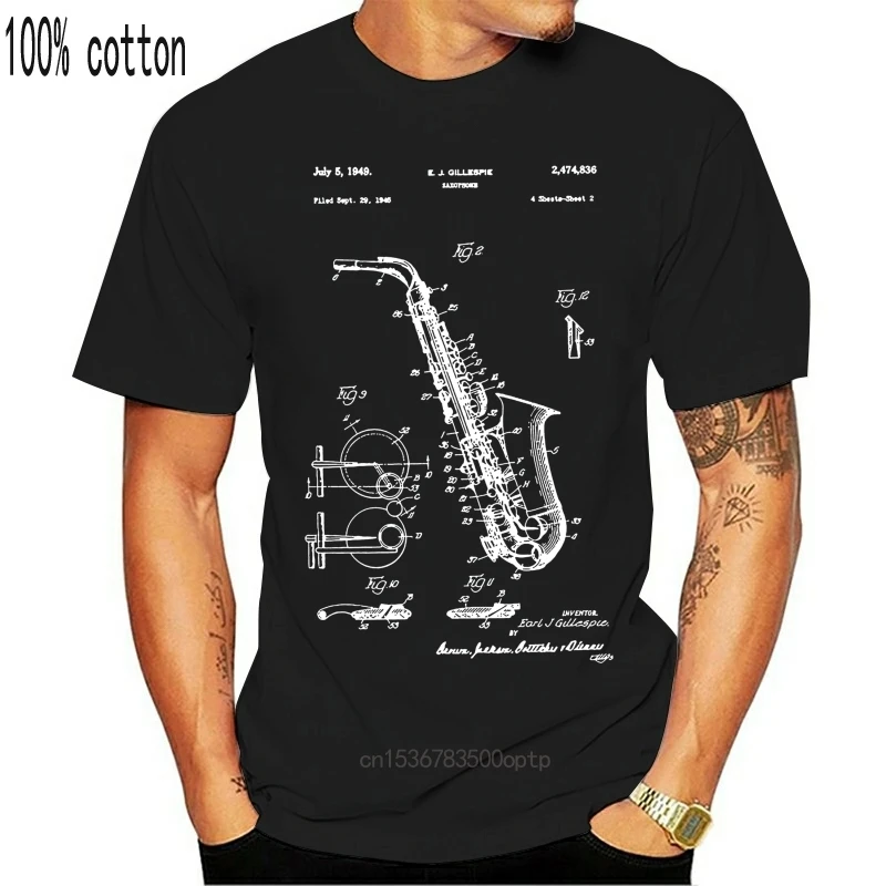 Camiseta de dibujo de charol de saxofón para hombre, camiseta de moda de verano, camiseta de manga corta de calle 1949