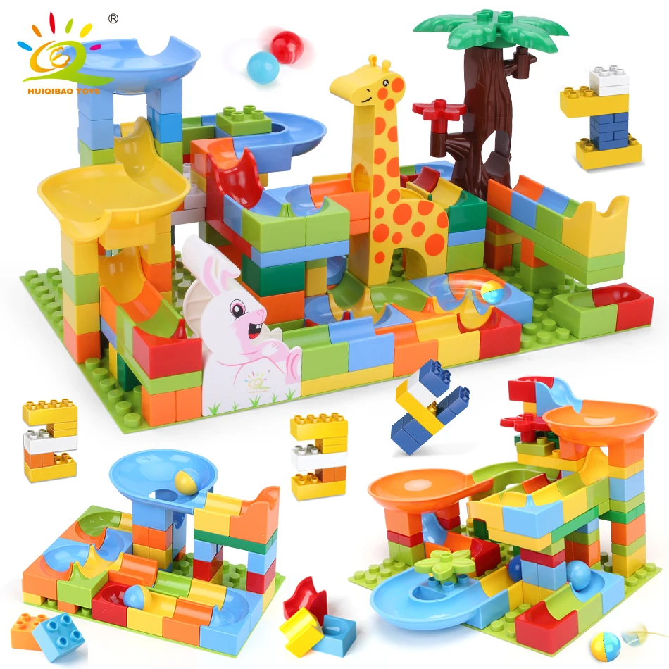 HUIQIBAO 182 шт. животные мрамор гонки большие строительные блоки большой размер набор