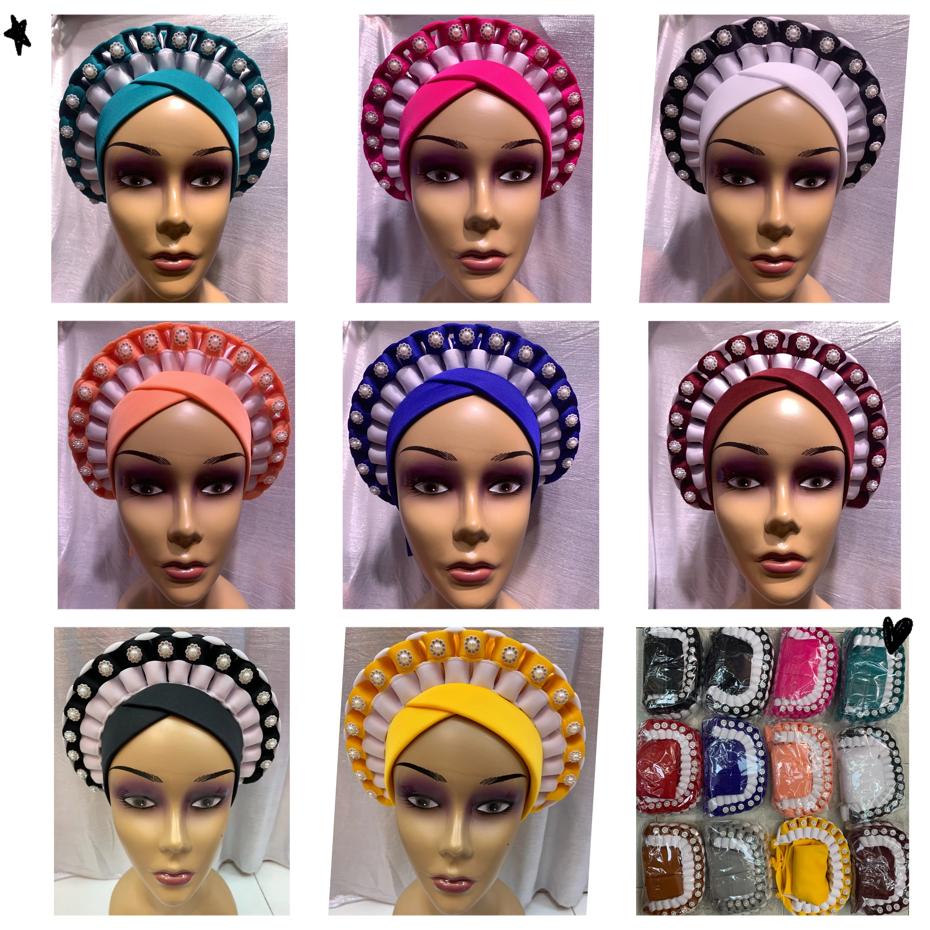 

Shining Sequins Muslim Turban Cap Women Sequence Ready Female Head Wraps African Auto Gele Aso Oke Headwear Already Made Headtie