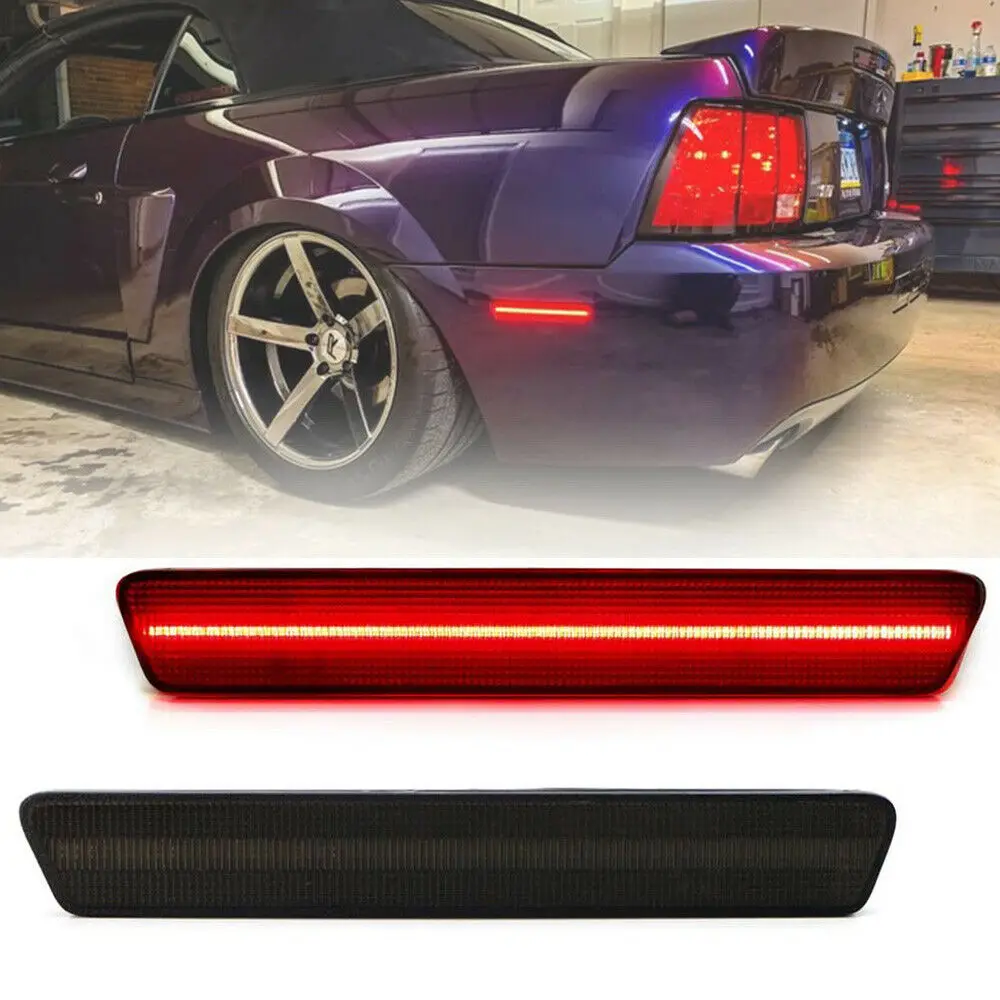 

2Pcs Rear Red Led Bumper Side Marker Light for 1999-2004 Ford Mustang Smoke Lens