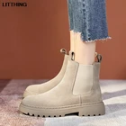 Женские ботинки челси Litthing, ботильоны на платформе, женская зимняя обувь, женские замшевые кожаные черные бежевые женские осенне-зимние ботинки 2021