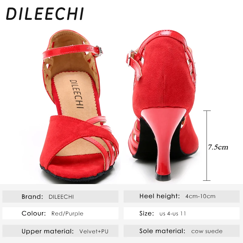 Женские бархатные туфли для латиноамериканских танцев DILEECHI яркие элегантные из