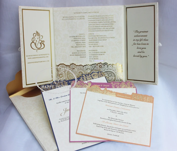 Free Shipping for Some Countries! HI1091 Personalized Hard Cover Gate Fold Wedding Card with Gold Foil Made in China | Дом и сад