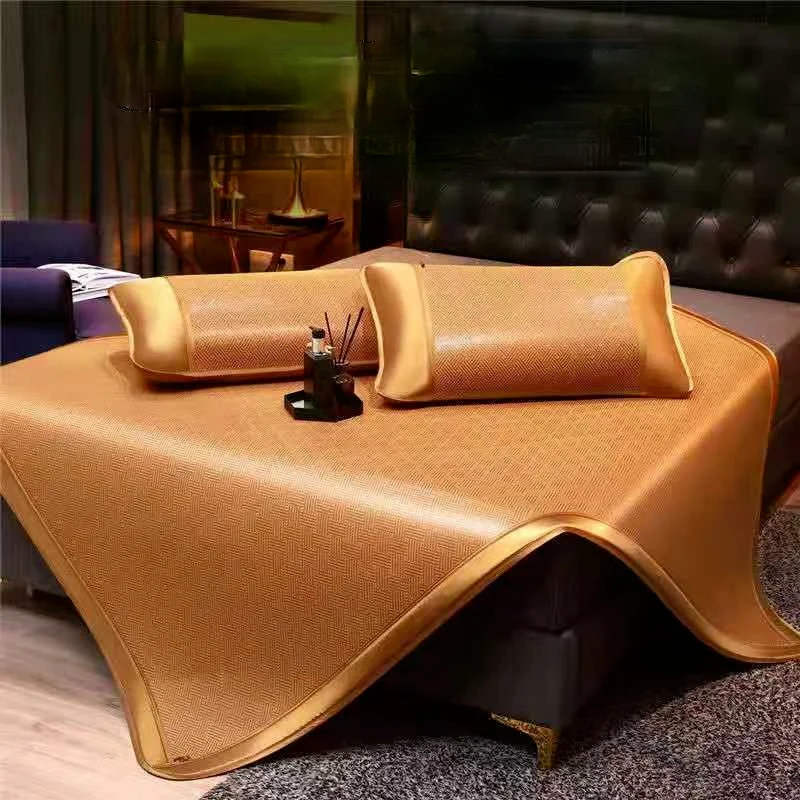 

Cool Cozy Protection Pad Thickened Top Quality Breathable Summer Sleeping Mat Rattan Bed Mat Elastic Straps Pillowcase King Size