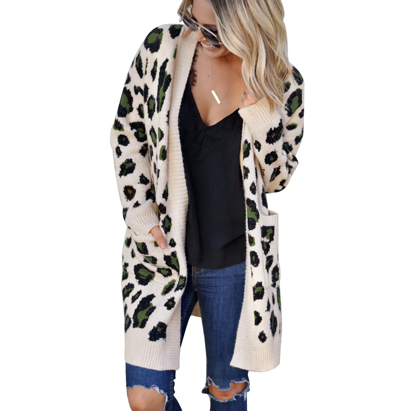 

Autumn And Winter New Sweater Fashion Three-color Leopard Sweater Cardigan