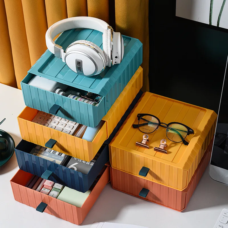 

2021 Household Drawer Type Desktop Cosmetic Storage Boxes Plastic Makeup Organizer Dressing Table Pouch Suitcase Make up Case