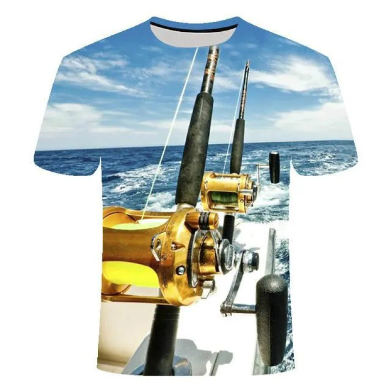 

2021 latest hot sale fishing 3d t-shirt casual hip-hop t-shirt funny fish 3d printing harajuku fishing rod o-neck shirt