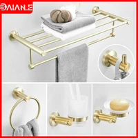 bathroom stainless steel towel holder towel bar sets brushed gold towel rack coat hook soap dish toilet paper holder with shelf