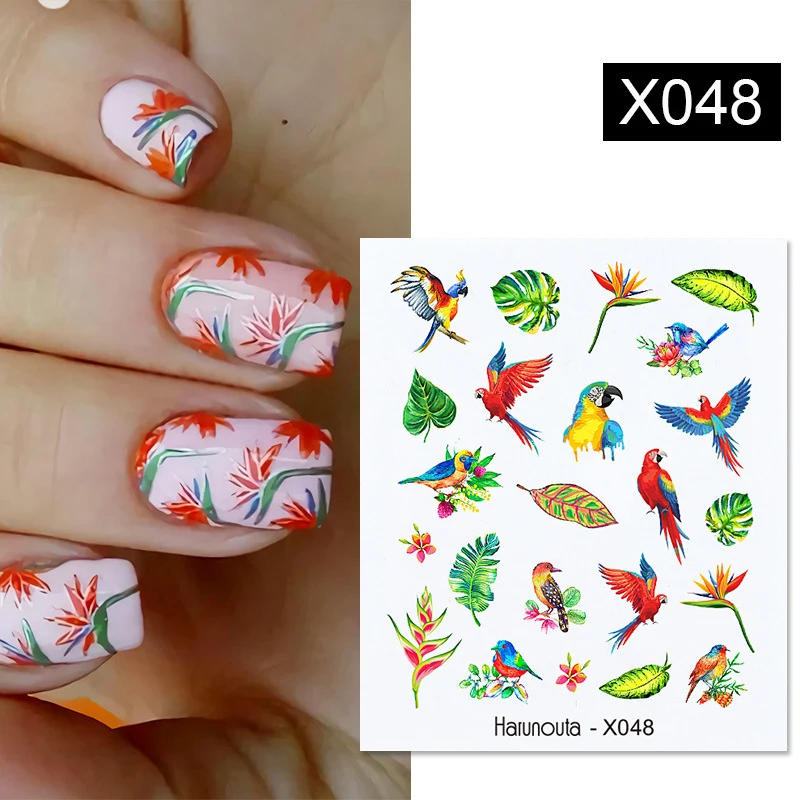 

Nail Art Sticker 3D Flowers Leaf Tree Green Simple Summer DIY Black White Slider For Manicuring Fruit Water Decal Spring Lavende