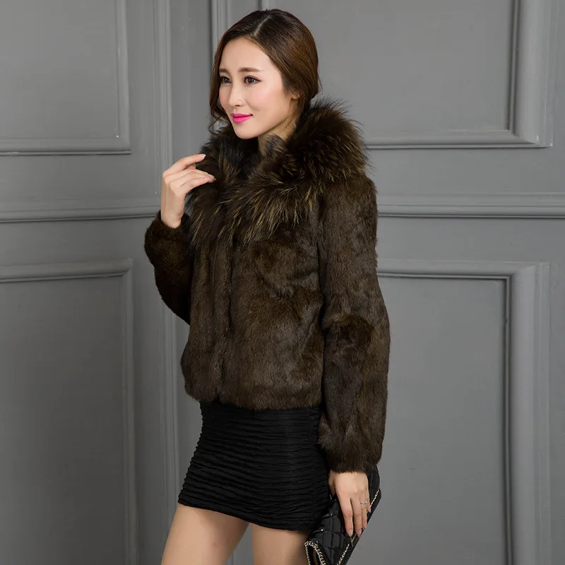 

Coat Rabbit Real With Natural Raccoon Fur Collar Winter Jacket Women 2020 Fashion Short Coats Lady Outerwear WYQ929