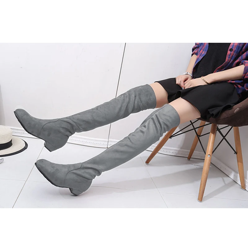 Женские ботинки из искусственной замши женские ботфорты выше колена пикантные