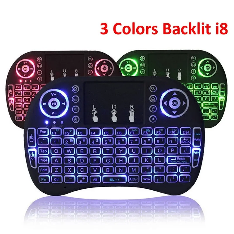 

7SKL 3 Colors Backlit I8 Mini Wireless Keyboard 2.4ghz English 3 Colour Air Mouse With Touchpad Remote Control Android TV Box