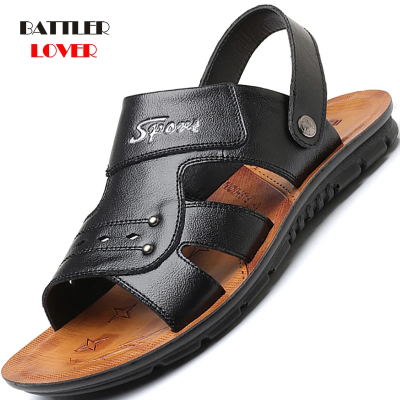 

New Men's Genuine Leather Sandals Fashion Soft Summer Split Leather Sandalies Male Casual Beach Footwear Flip Flops Size 38-47