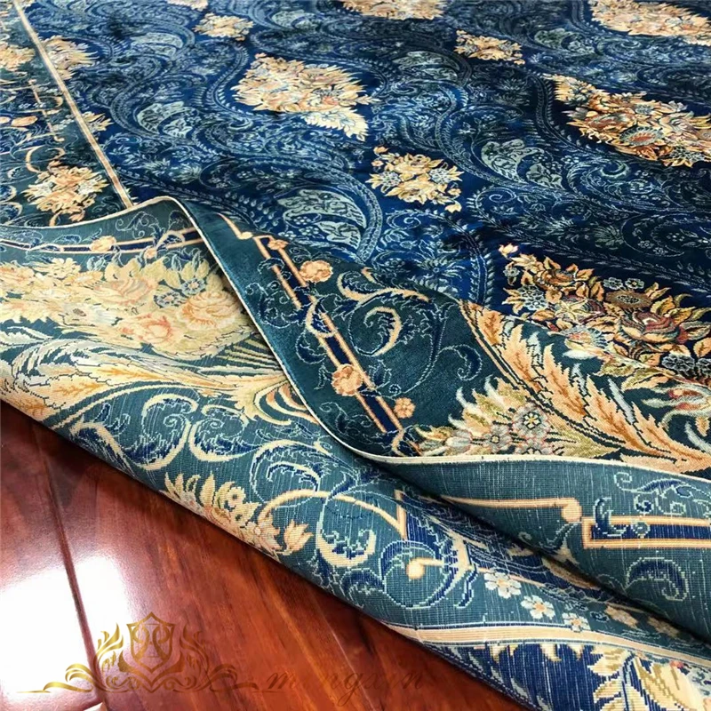 Beste 8.2 'X 11.48' Blauw Strip Bloemen Tapijt Voor Woonkamer Zijden Kleed Dikke Tapijten Slaapkamer Decor Karpetten Anti-Slip Floor Mat